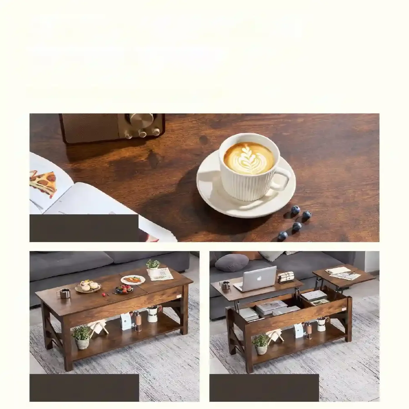 Rozkładana ława stolik kawowy z podnoszonym blatem schowkiem 120 cm - obrazek 2