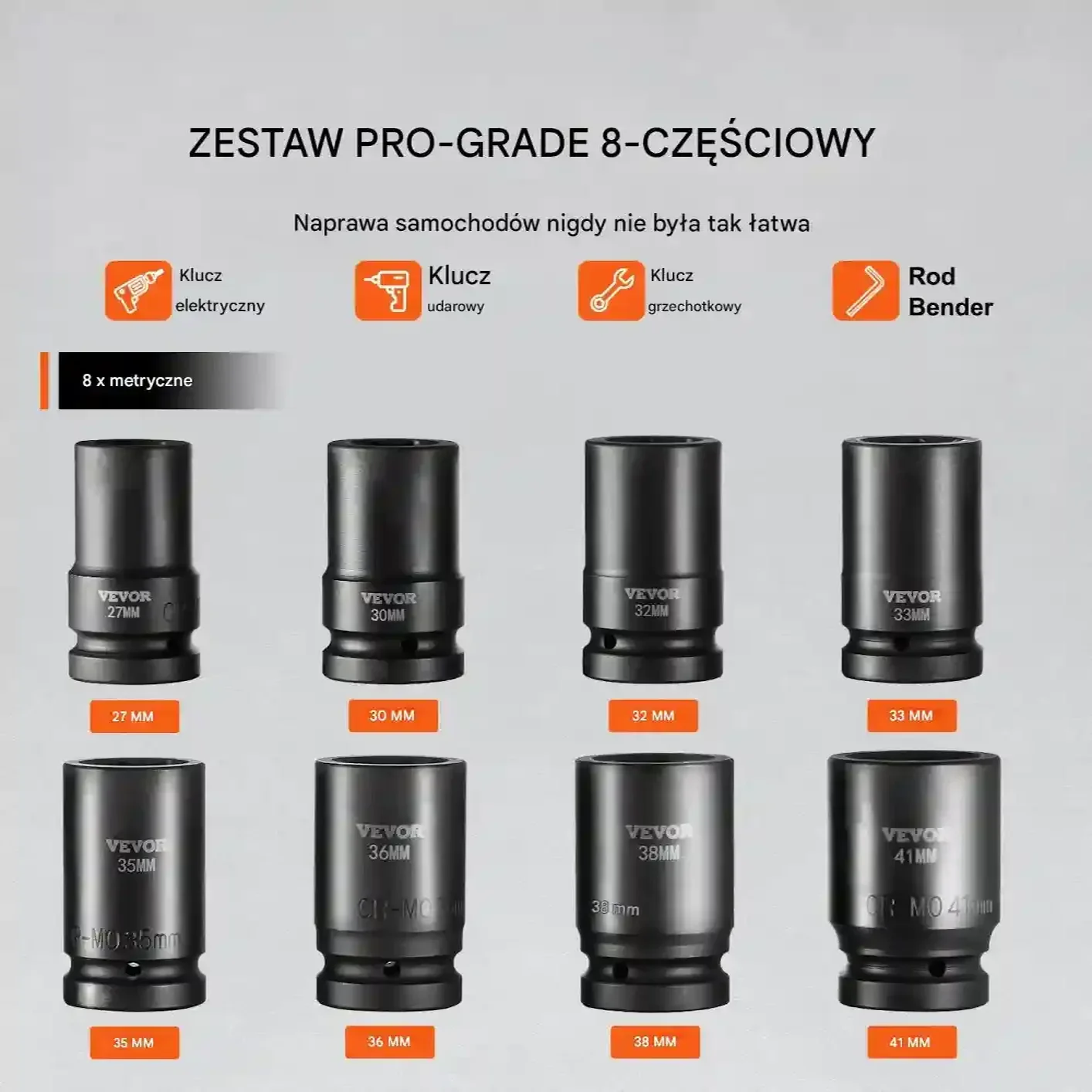 Nasadki udarowe 8 el 6-pkt 2,5 cm zestaw z grzechotką, walizka - obrazek 4