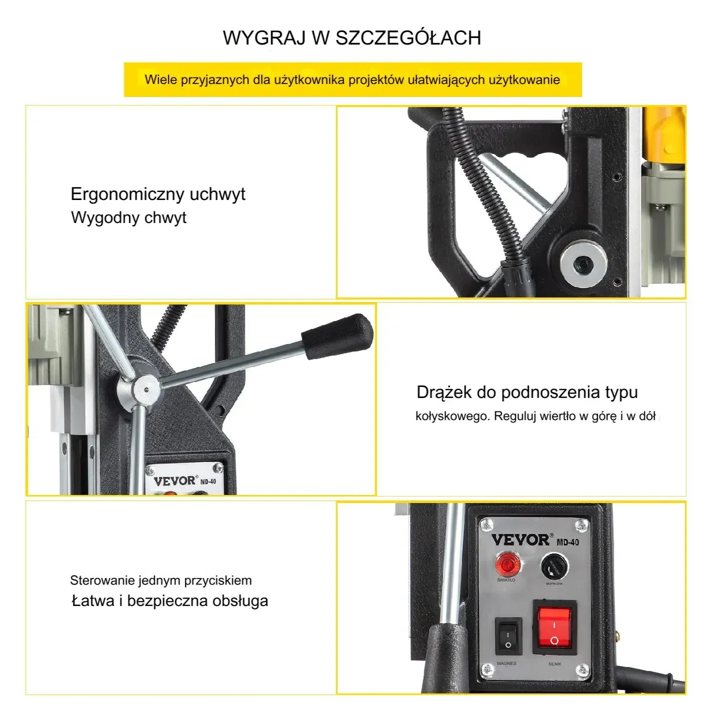 Wiertarka magnetyczna 1100W otwornica 40mm z zestawem 12 frezów - obrazek 4