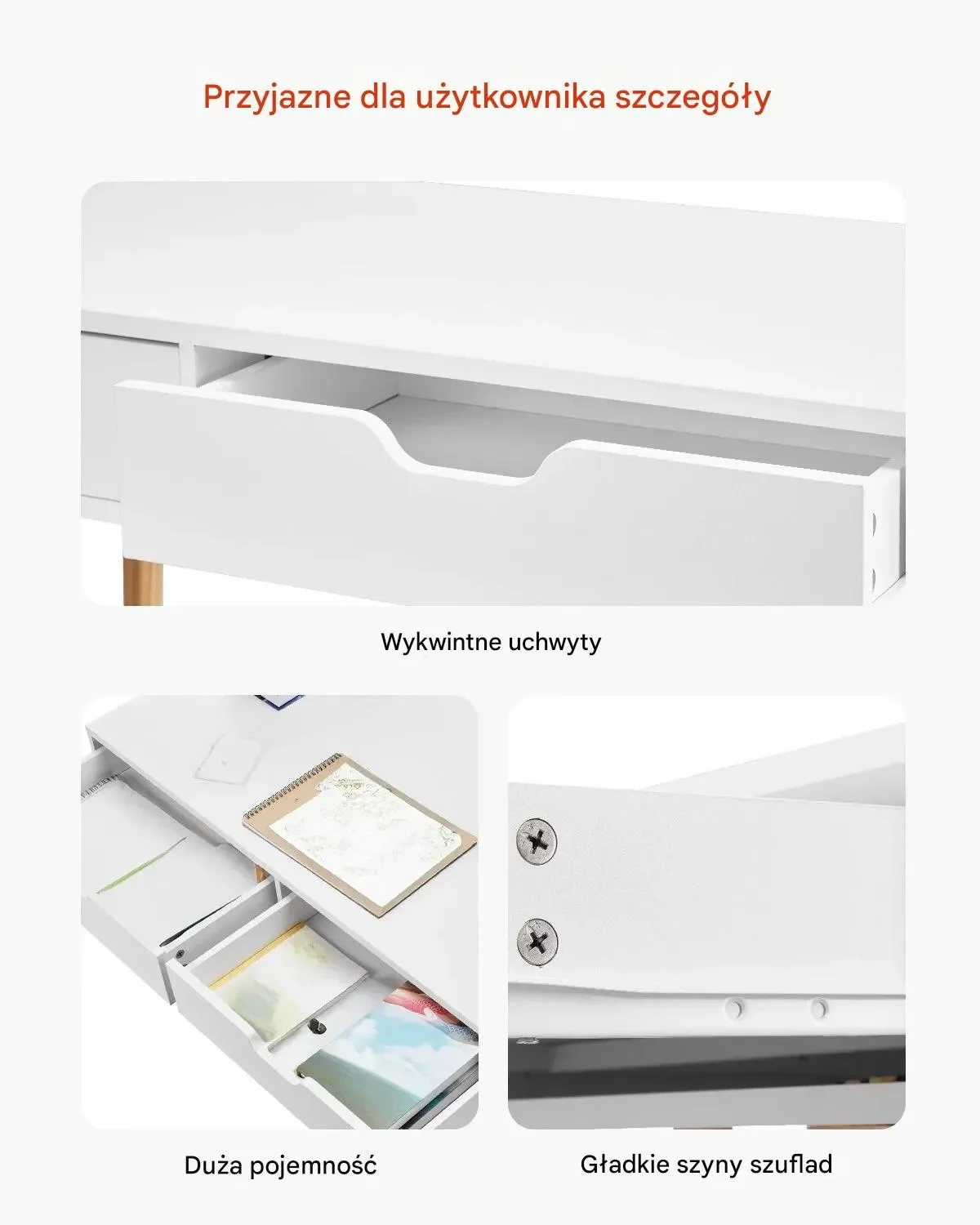 Biurko dziecięce z szufladą białe drewniane stolik do nauki do pokoju - obrazek 4