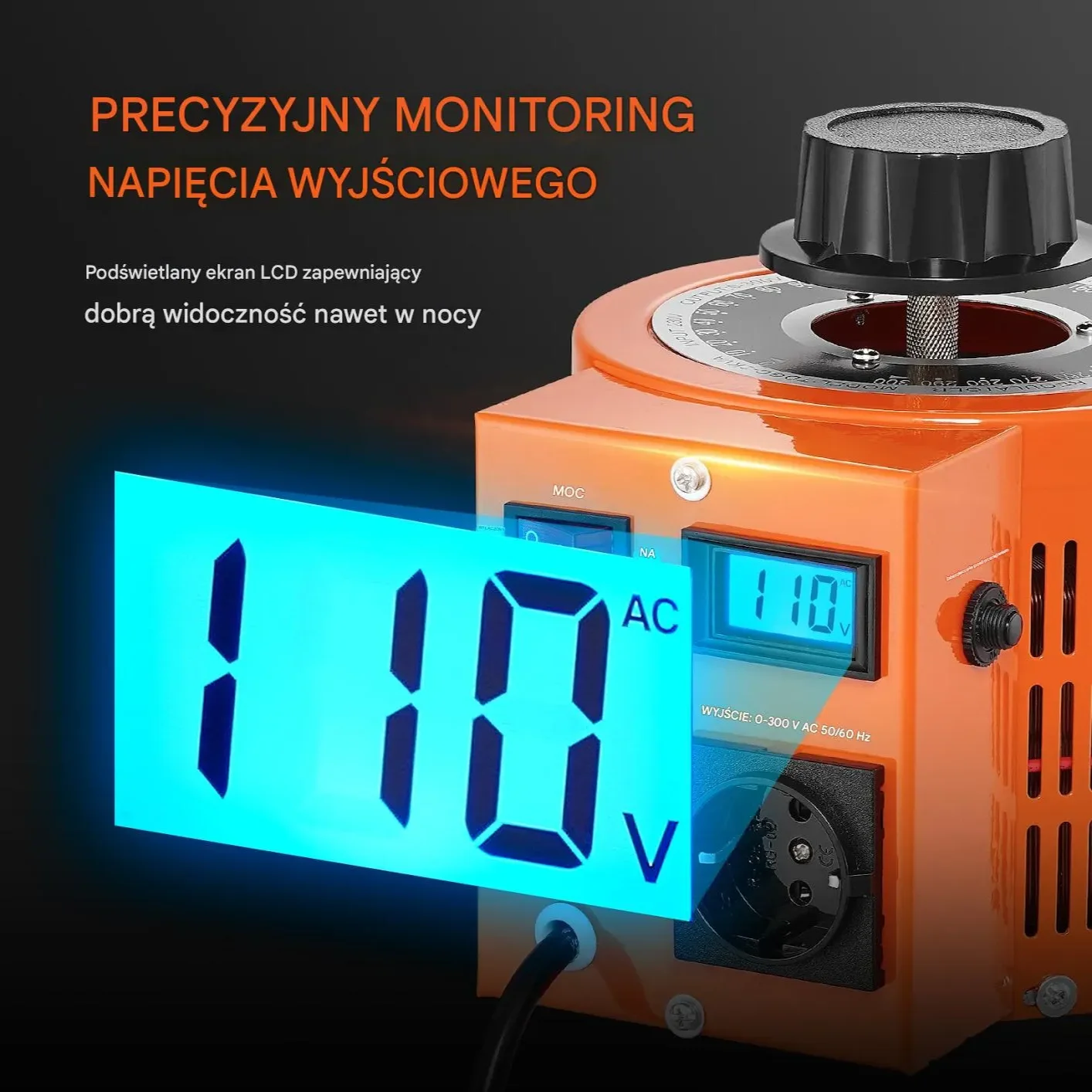 Regulator napięcia 2000VA 0-300V 6,6A z wyświetlaczem LCD CE - obrazek 5