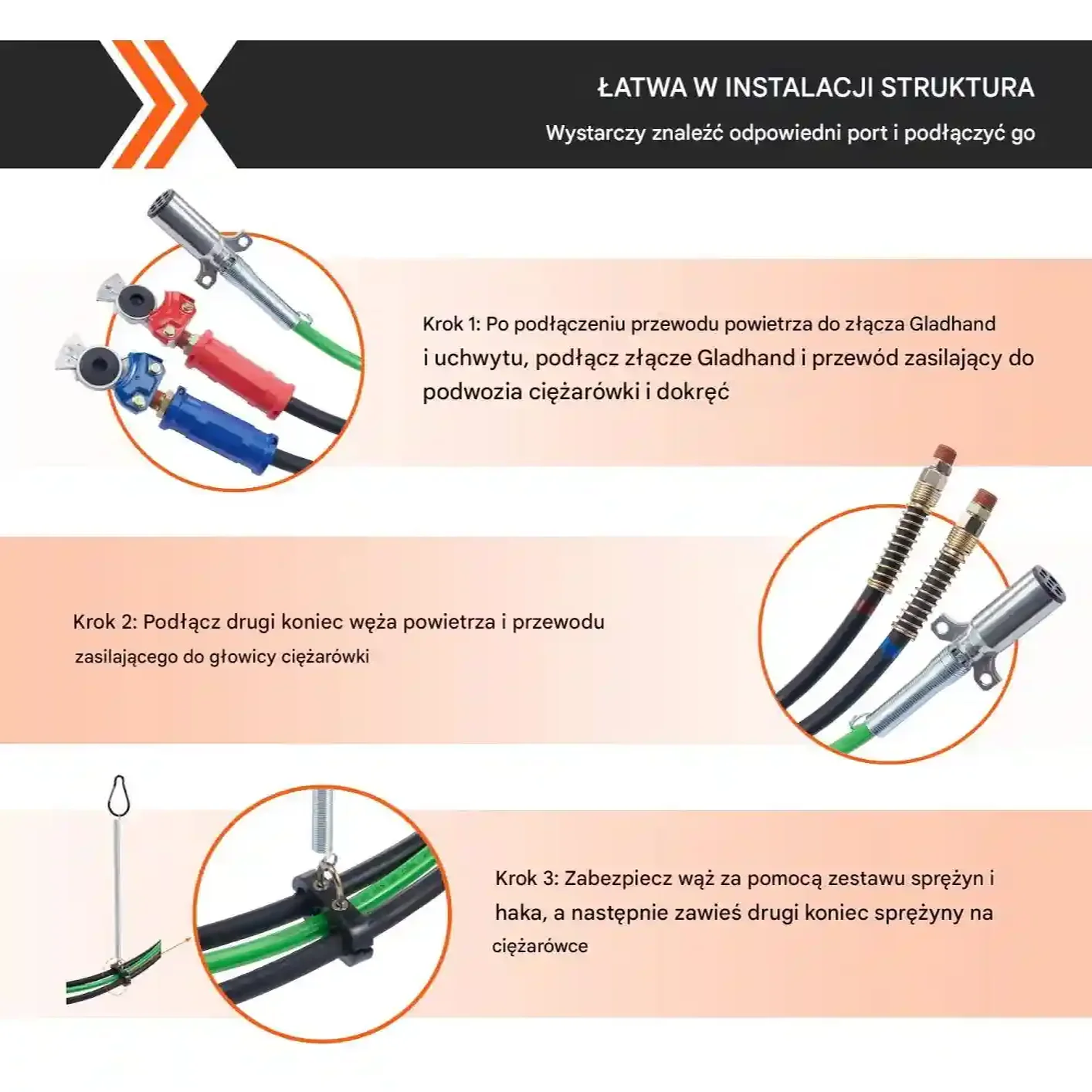 Przewody powietrzne do ciężarówki 4,57 m 3w1 z ABS 7-pin z akcesoriami - obrazek 5