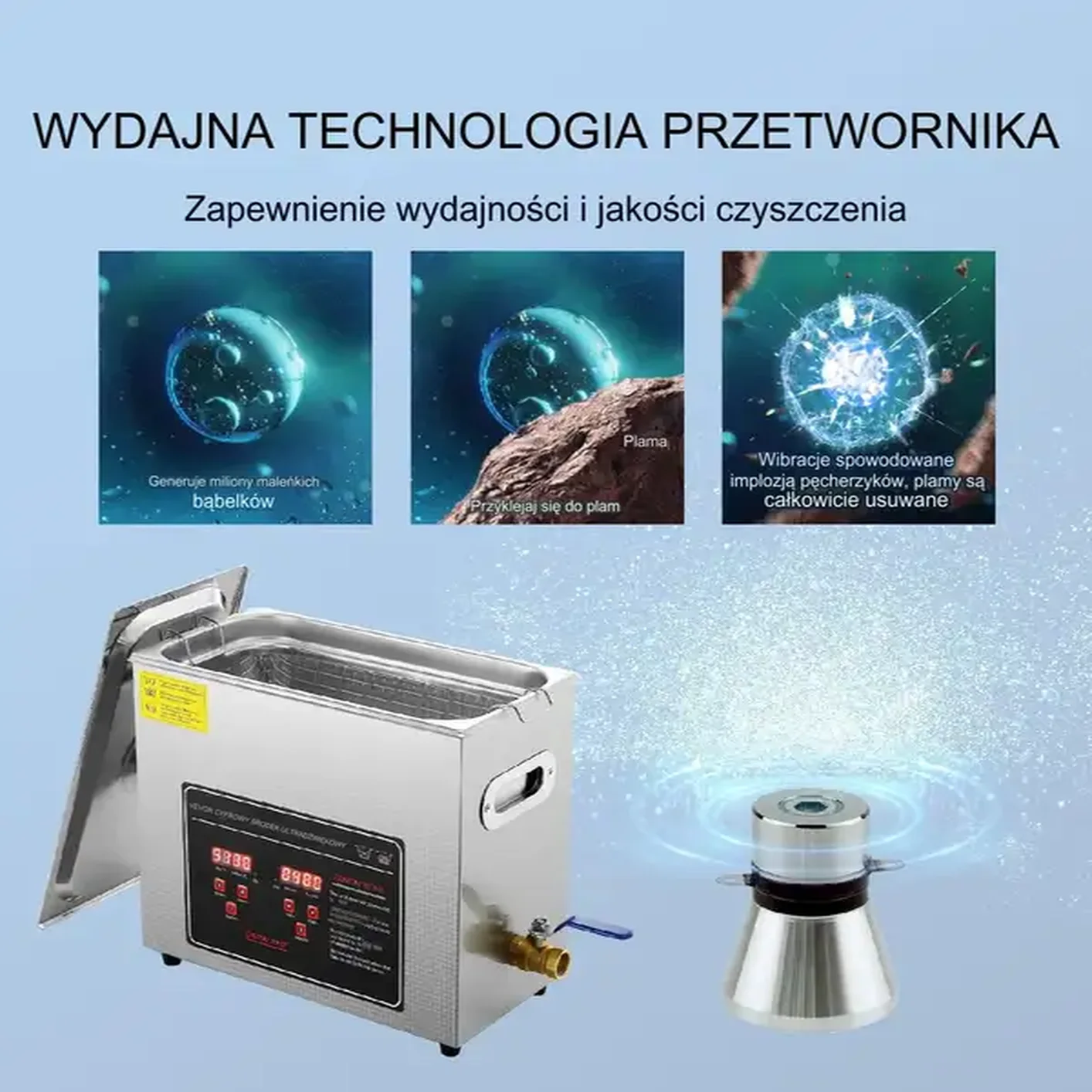Myjka Ultradźwiękowa do czyszczenia biżuterii narzędzi 6L 180 W - obrazek 3