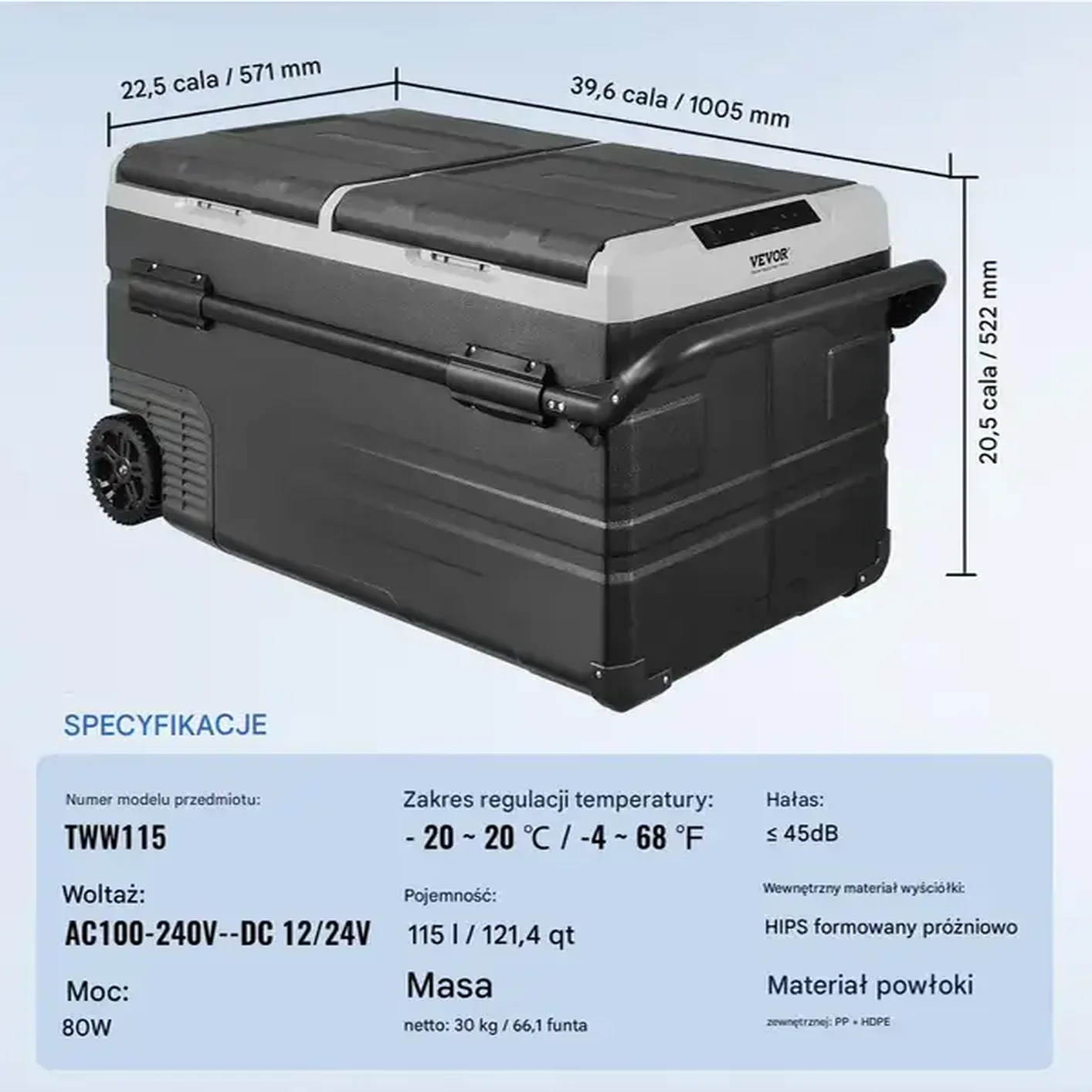 Lodówka turystyczna samochodowa z zamrażalką kompresorowa 115L 80 W - obrazek 2