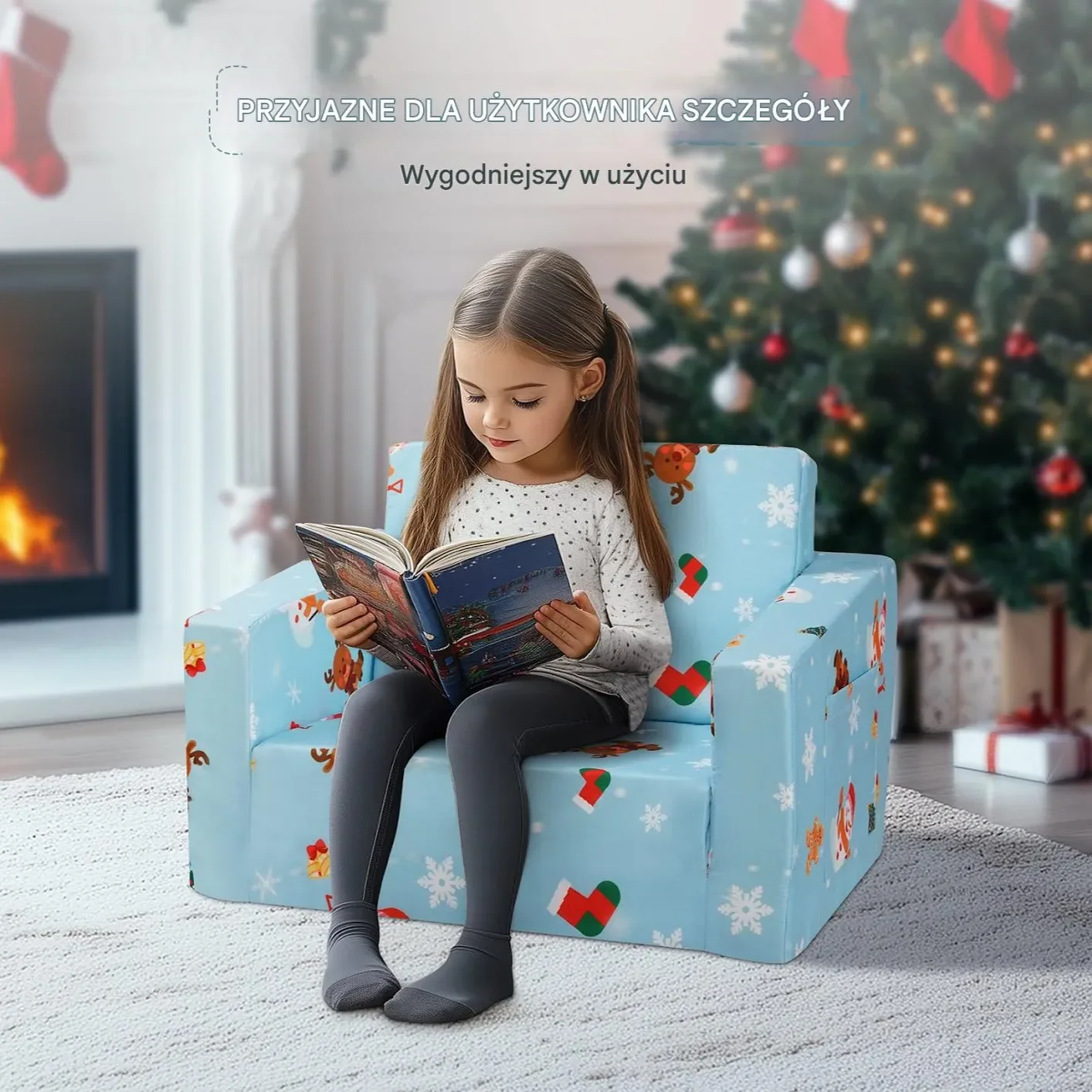 Fotelik dziecięcy składany 2w1 – kanapa sofa dla dzieci niebieska - obrazek 2