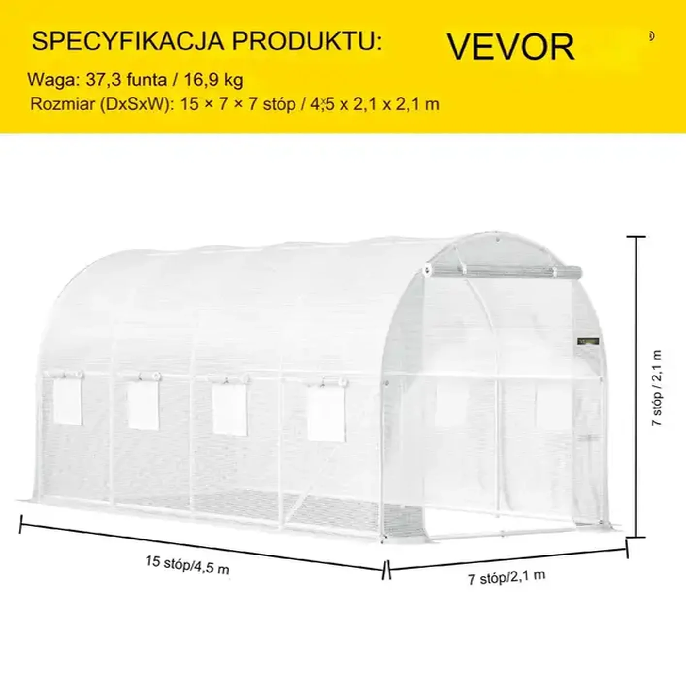 Szklarnia ogrodowa tunel foliowy 4,6x 2,1x2,1 m - obrazek 2