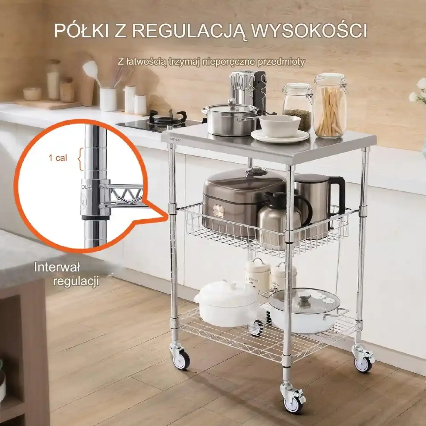 Regał wózek mobilny kuchenny stolik na kółkach blokada kółek 51x61x93 cm - obrazek 2