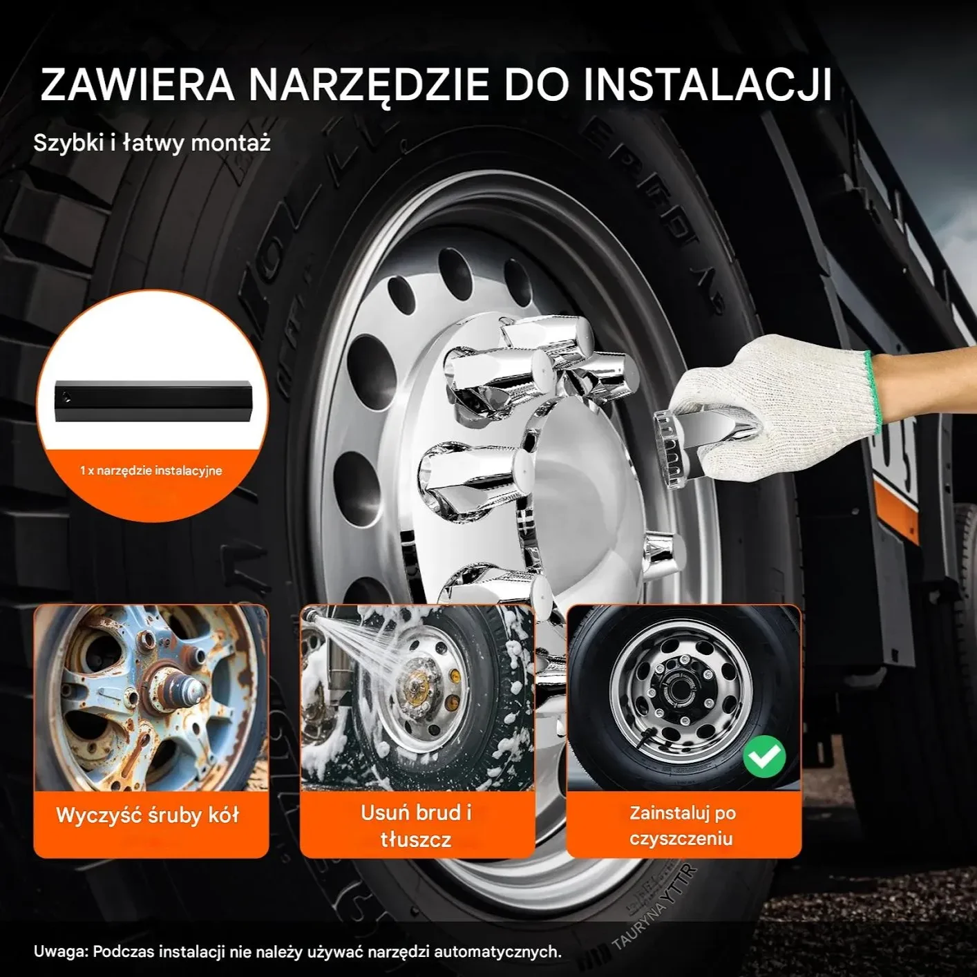 Nakładki na oś ciężarówki kopułkowe 2szt. ABS chromowane klucz montazowy - obrazek 5