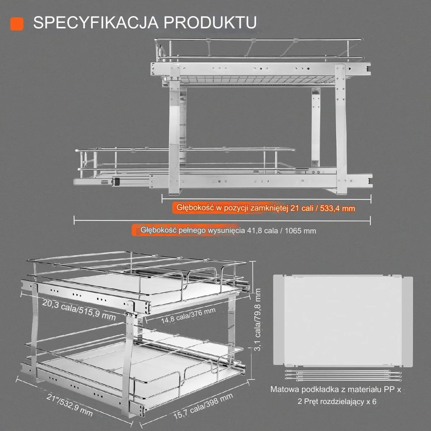Organizer pod zlewozmywak kosz do szafki dwupoziomowy wysuwana półka XL - obrazek 4