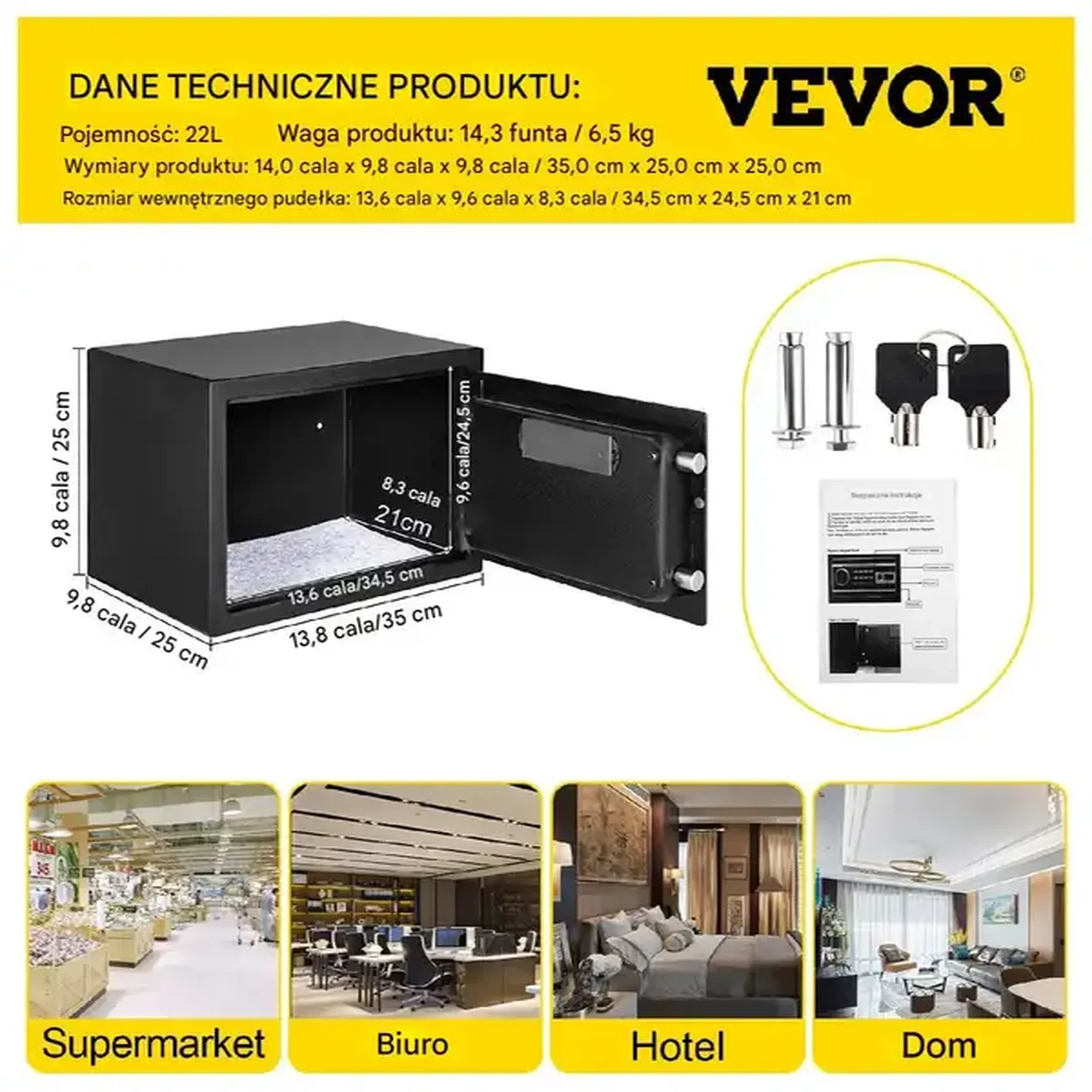 Domowy sejf kasetka zamek elektroniczny Kasa Pancerna 22,6 L - obrazek 2