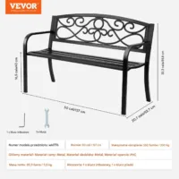 Ławka ogrodowa 127 cm - metalowa 250 kg - z oparciem i podłokietnikami
