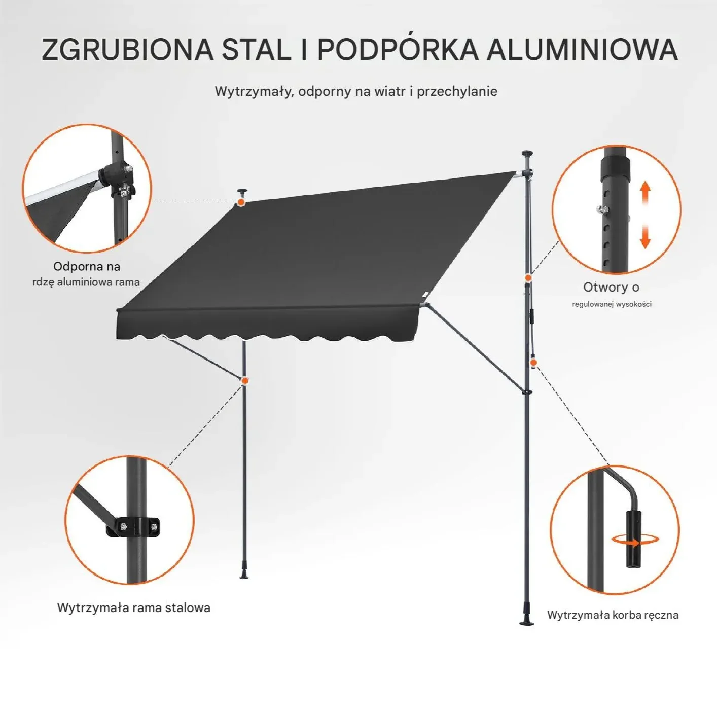 Markiza Tarasowa 250 x 120 cm z Korbą Ręczną - obrazek 3