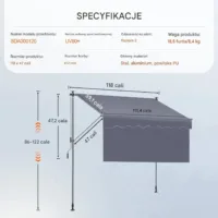Markiza tarasowa ręczna 299 cm regulowana z roletą przeciwsłoneczną balkon