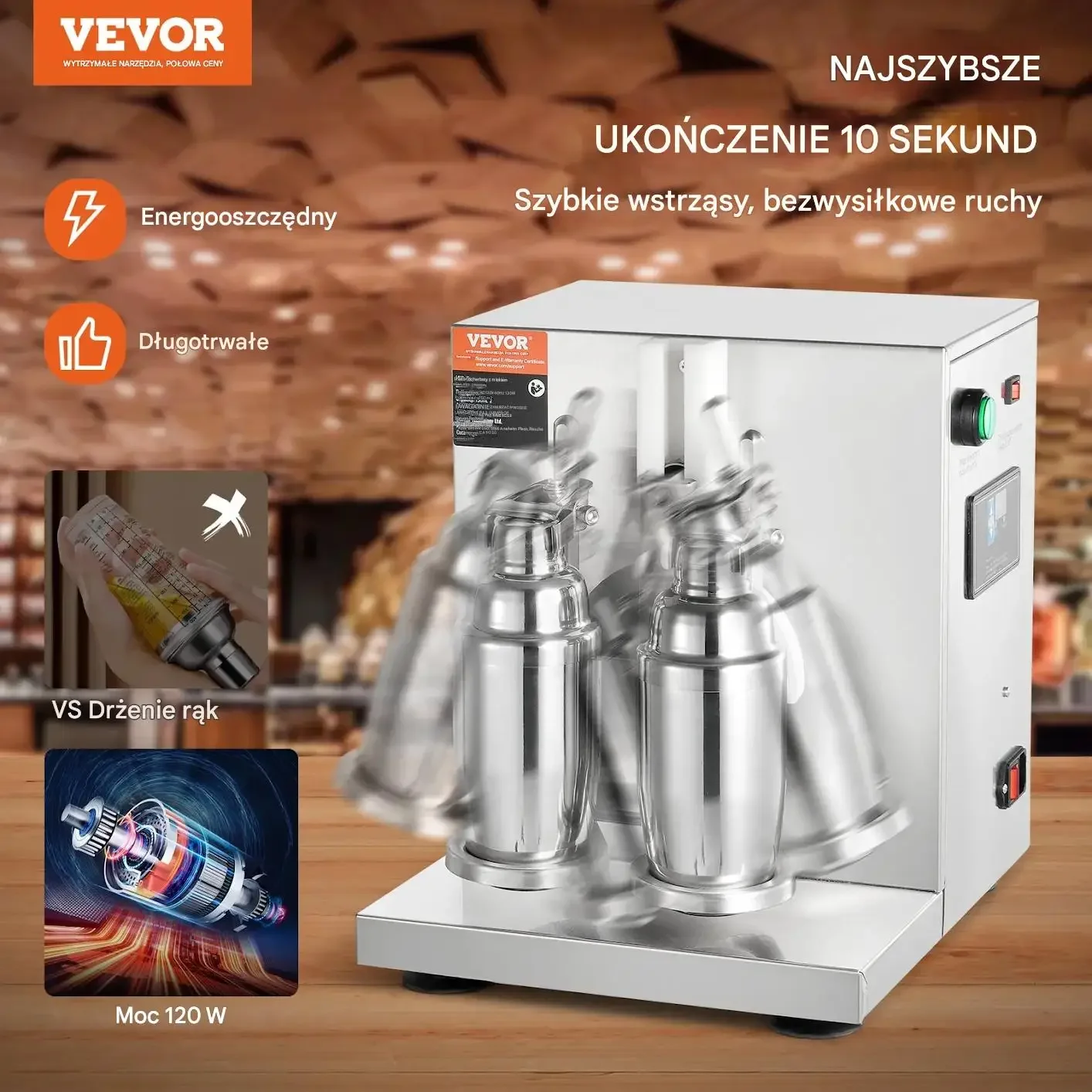 Mikser do milkshake podwójny 120W stalowy regulacja 0-180s kawiarnia - obrazek 2