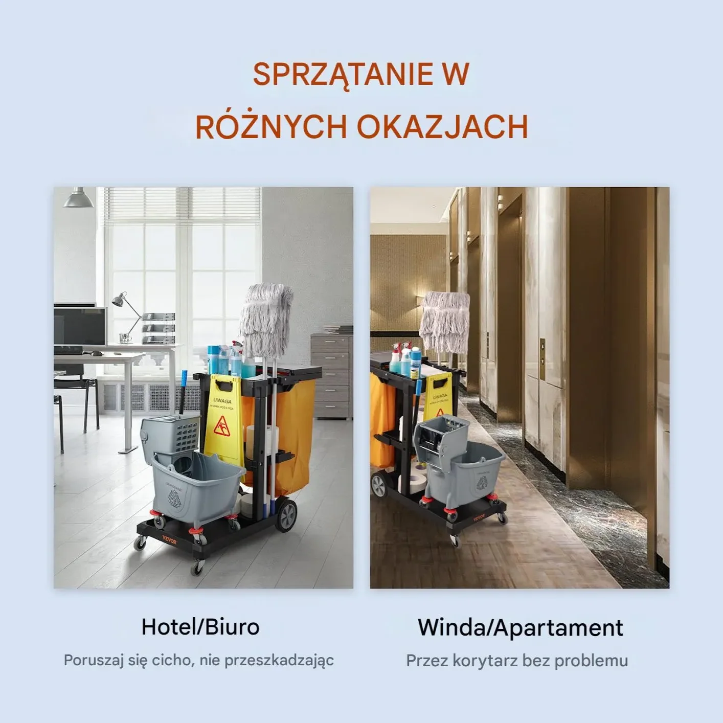 Wózek do sprzątania 3-półkowy 120x51x98 cm 90 kg z workiem i pokrywą - obrazek 6