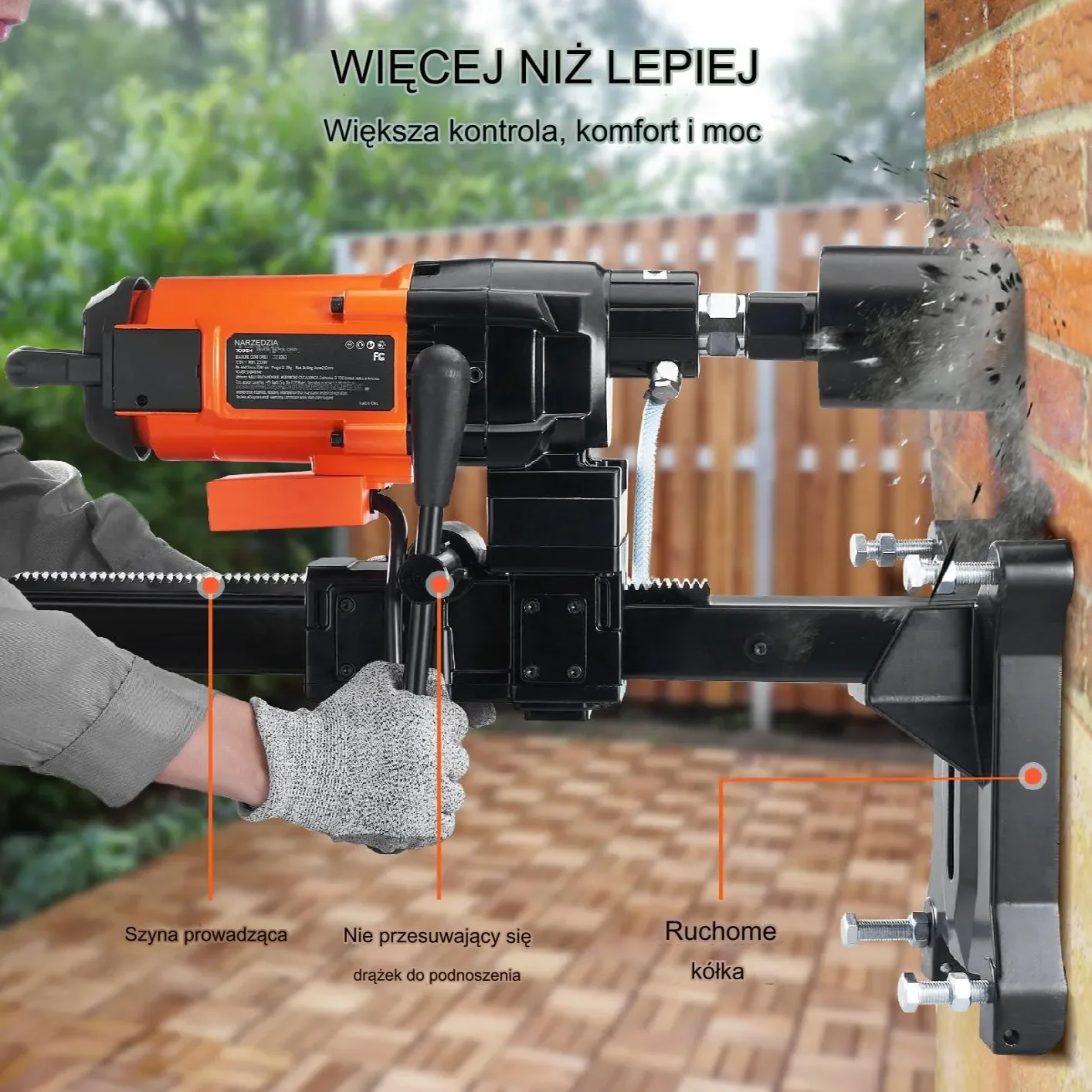 Wiertnica udarowa 3200W diamentowa 750obr z kołami – do betonu i żelbetu - obrazek 4