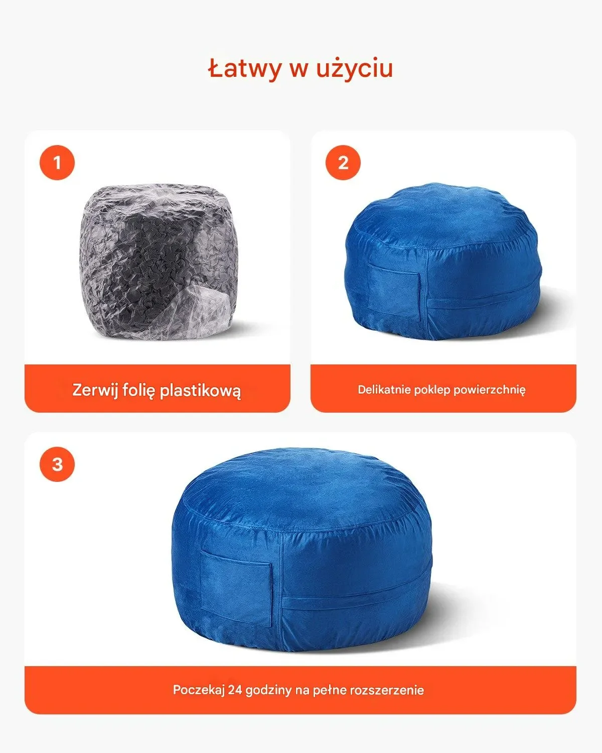 Fotel Worek Okrągły z Pokrowcem Niebieski – 890 x 890 x 560 mm - obrazek 4