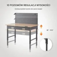 Stół warsztatowy roboczy narzędziowy do garażu haczyki 122 x 61 cm