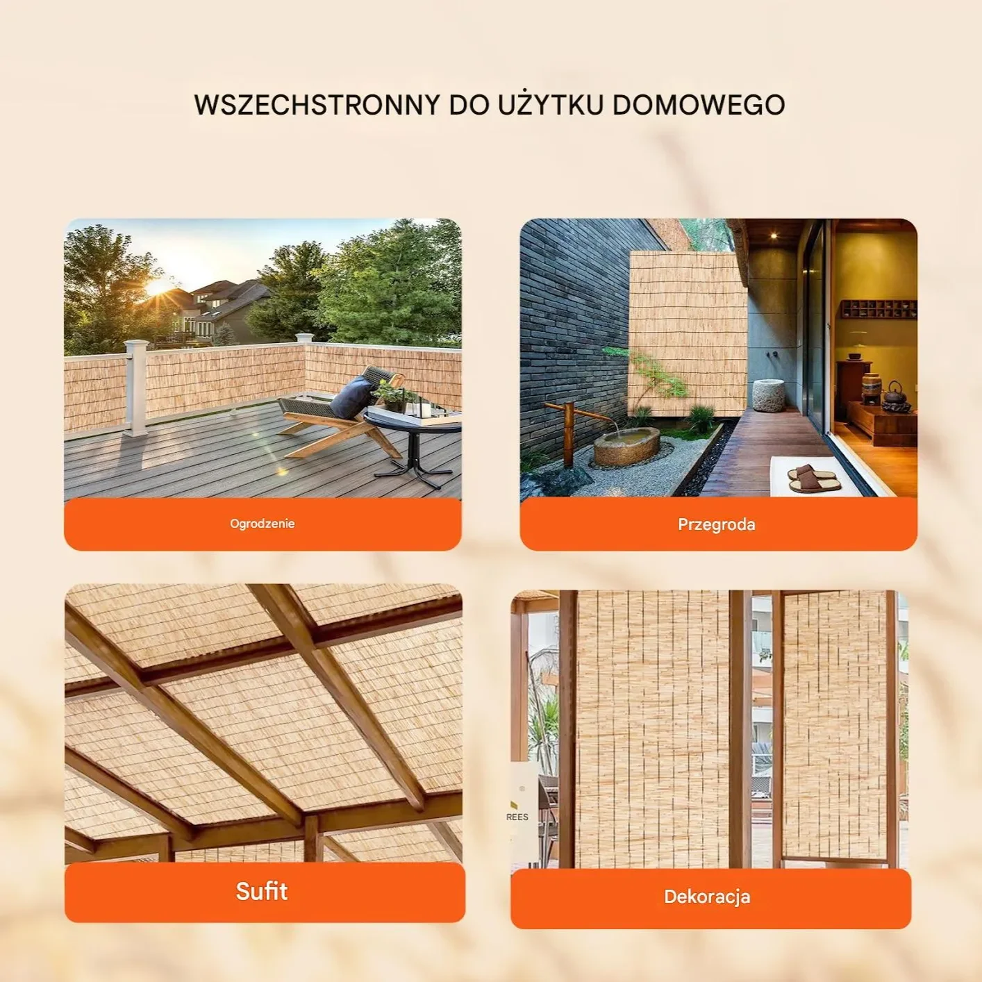 Mata trzcinowa naturalna, parawan 5x1,2 m, 2 szt., osłona prywatności - obrazek 2