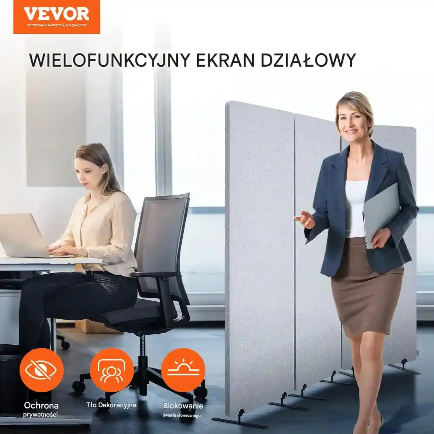 Parawan pokojowy 3-panelowy składany wygłuszający przegroda biurowa szary - obrazek 3