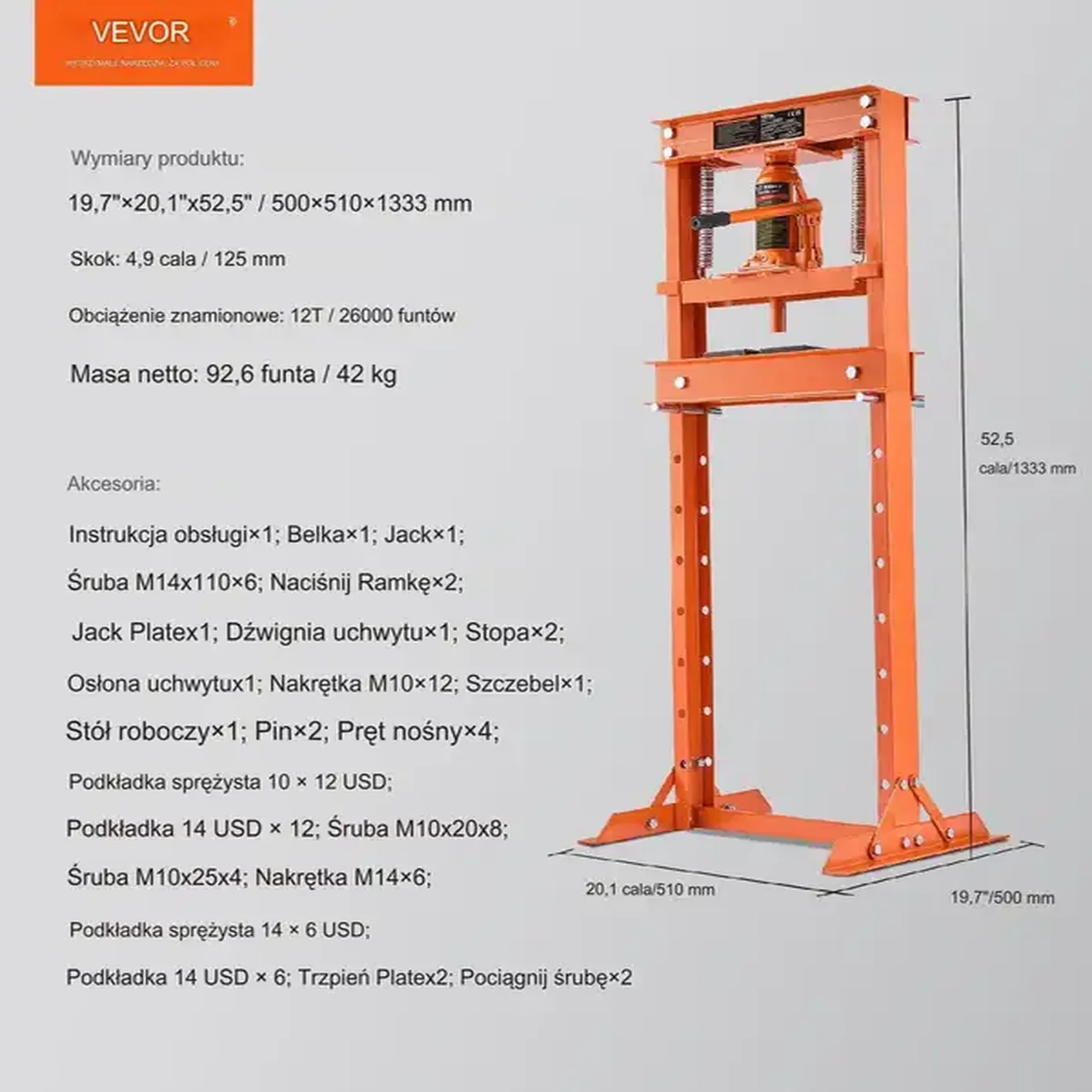 Prasa hydrauliczna warsztatowa 12 T - obrazek 2