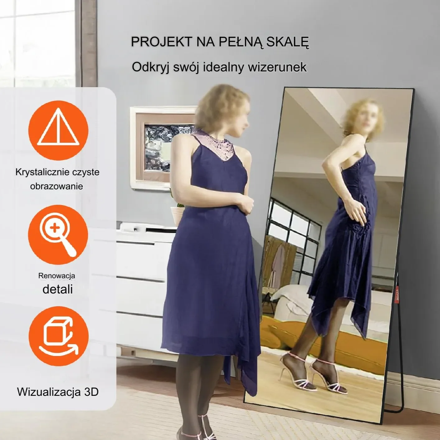 Lustro stojące do przymierzalni salonu garderoby i sypialni - obrazek 2