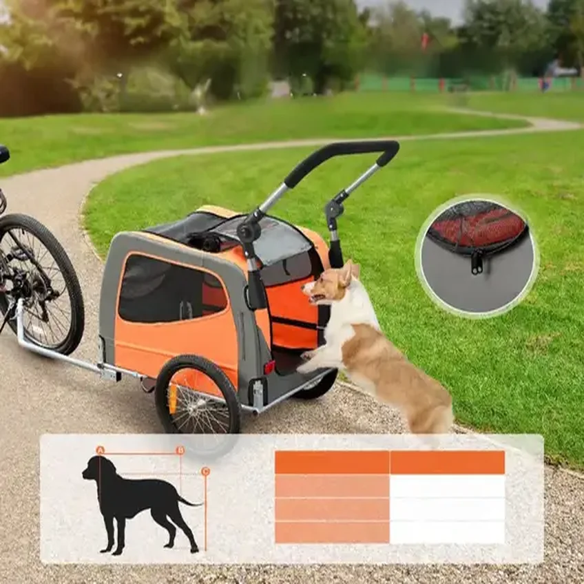 Przyczepka rowerowa dla psa do przewozu transporter do 30 kg pomarańczowy - obrazek 3