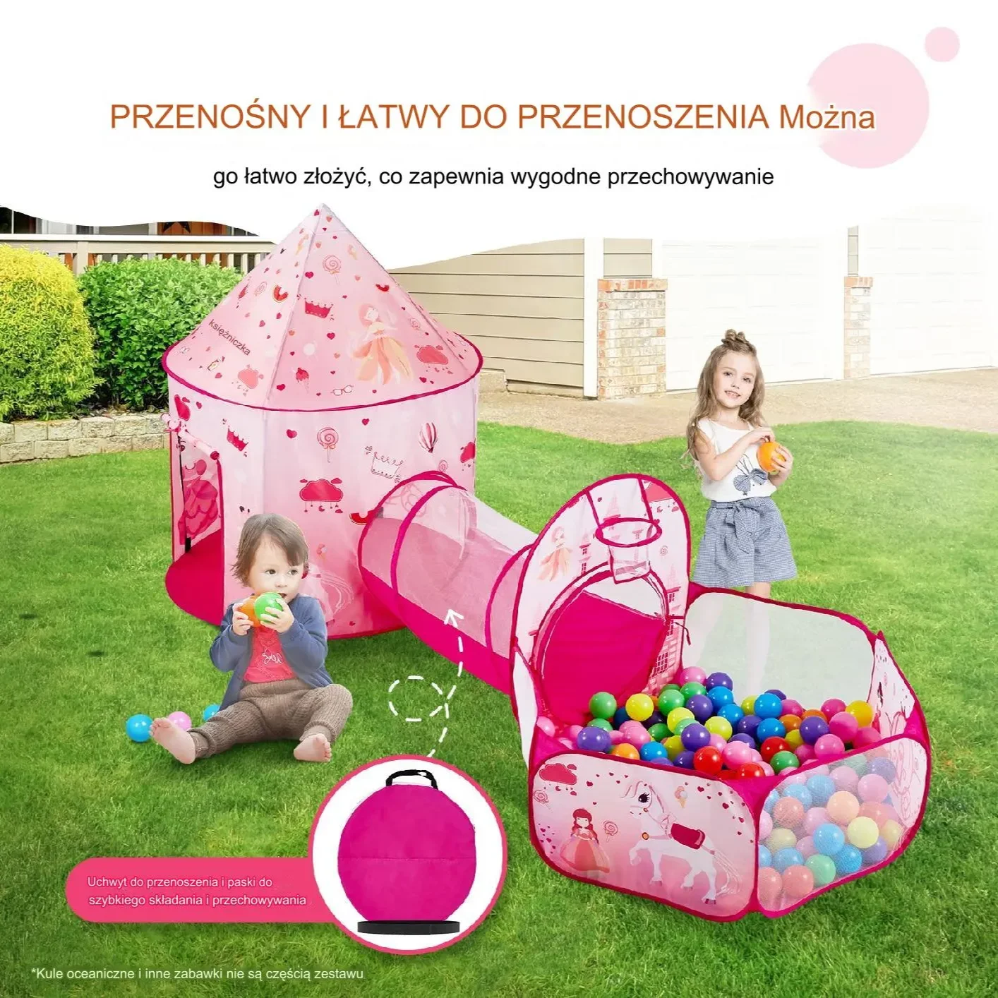 Namiot dla Dzieci Tipi Domek Tunel do Domu Ogrodu Zestaw Ogrodowy różowy - obrazek 3