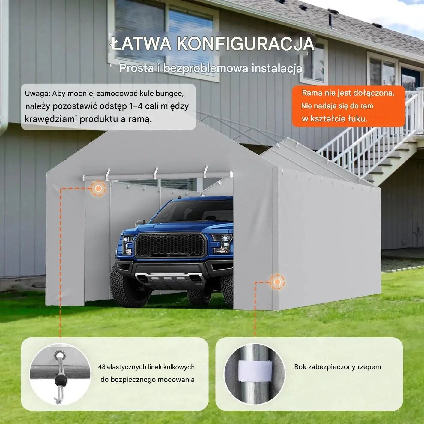 Plandeka do garażu 610x364 cm wodoodporna UV wzmocniona – ściana boczna - obrazek 4