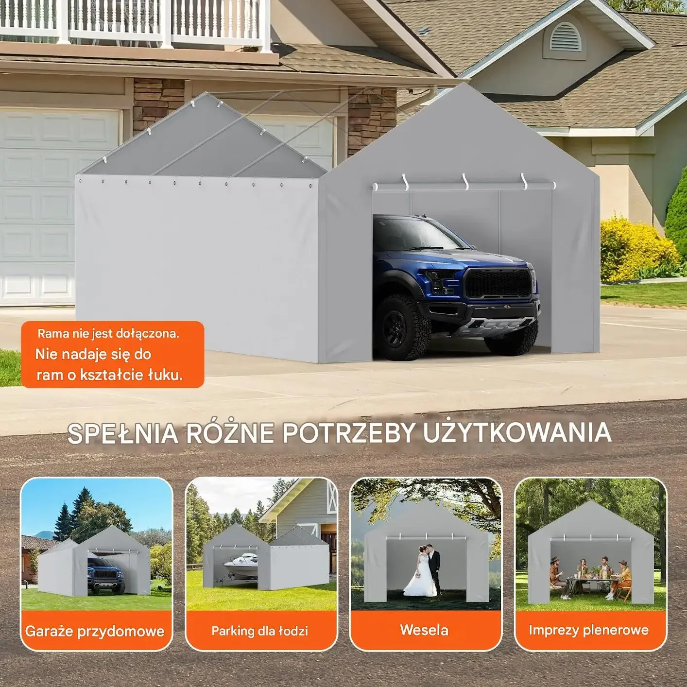 Plandeka do garażu 610x364 cm wodoodporna UV wzmocniona – ściana boczna - obrazek 6