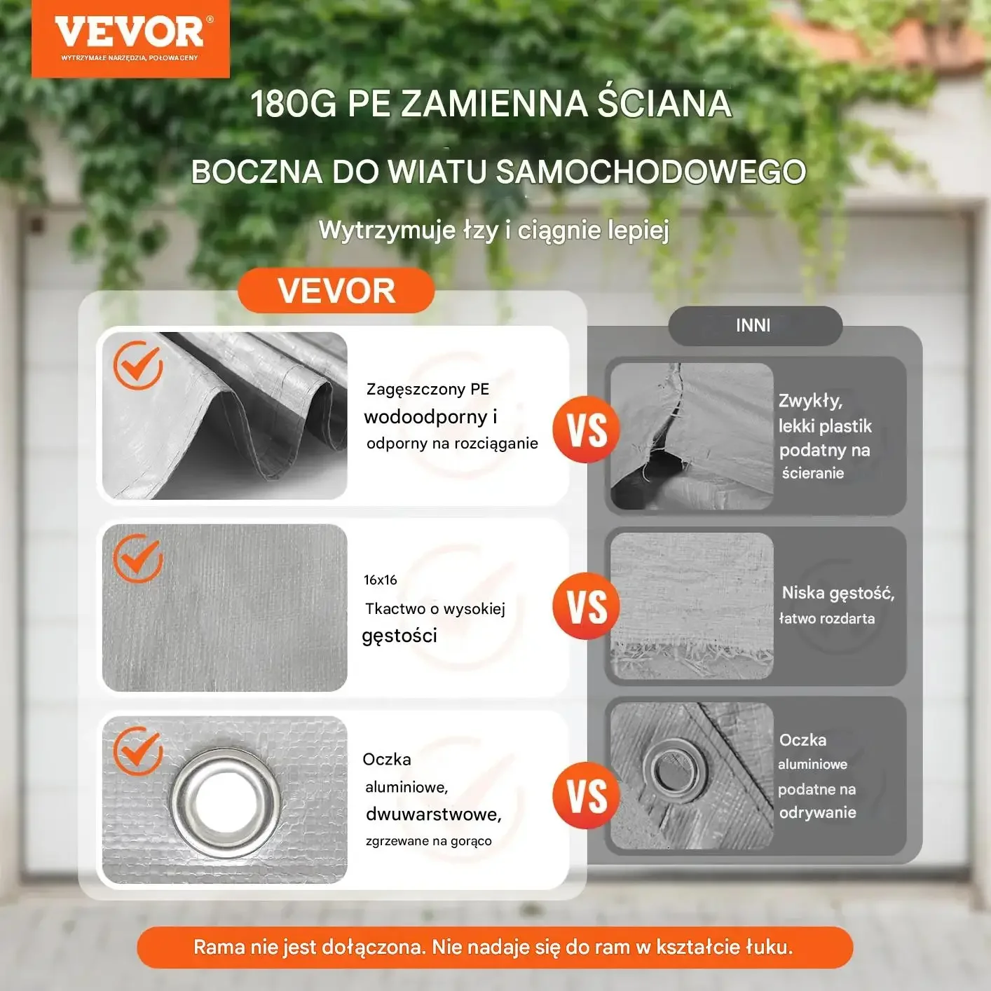 Plandeka do garażu 610x364 cm wodoodporna UV wzmocniona – ściana boczna