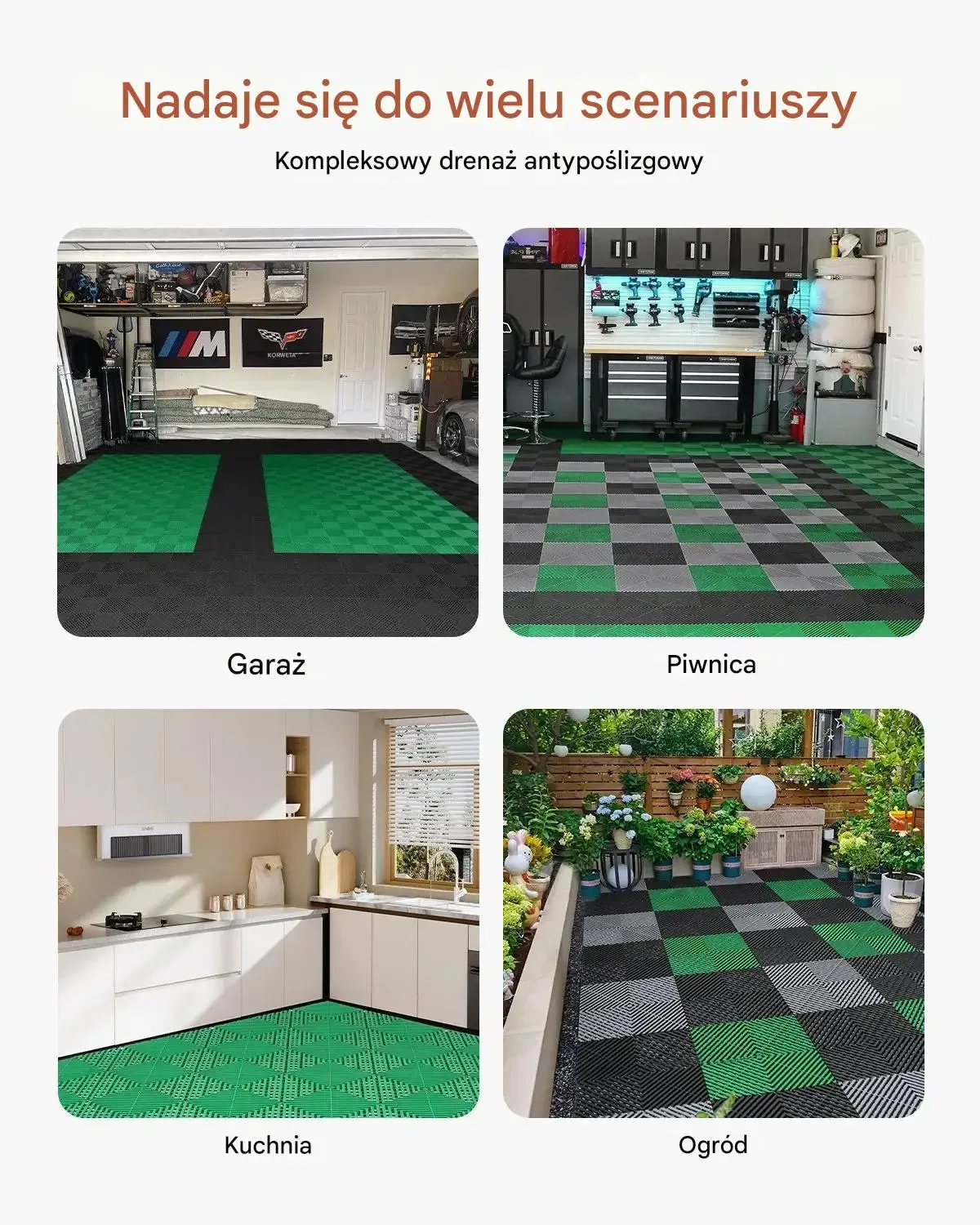 Mata drenażowa modułowa 31x31cm antypoślizgowa PP 50szt garaż ogród zielona - obrazek 6