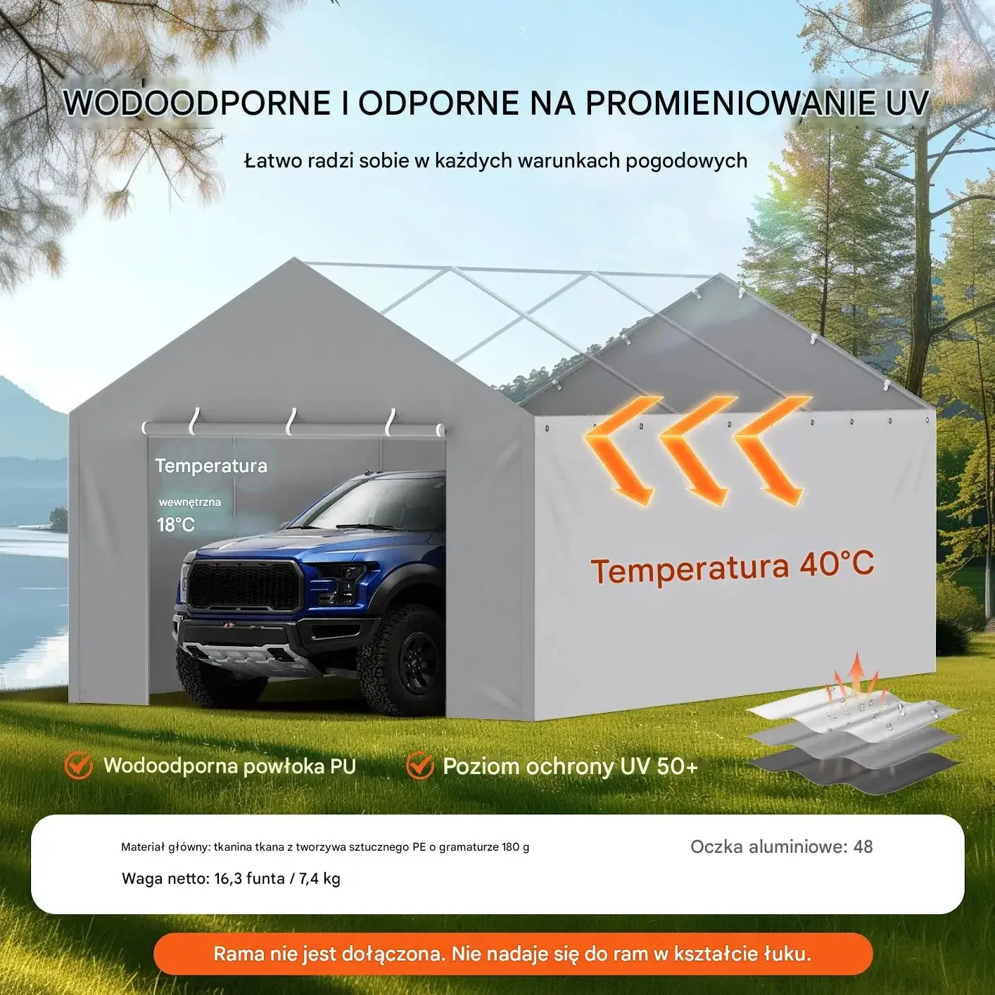 Plandeka do garażu 610x364 cm wodoodporna UV wzmocniona – ściana boczna - obrazek 2