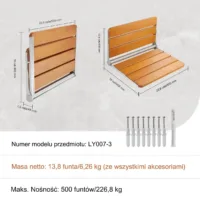 Składane siedzisko prysznicowe z drewna tekowego – 500 kg udźwigu