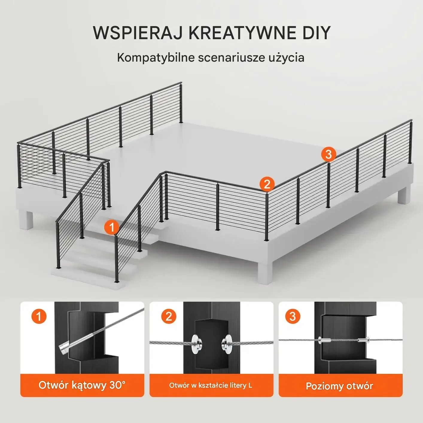 Słupek balustrady 91 cm 30° czarny stal nierdzewna z uchwytami - obrazek 5
