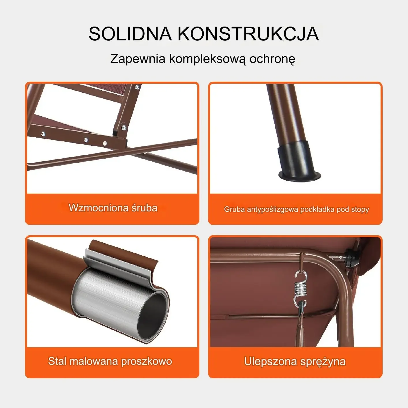 Huśtawka ogrodowa 3-osobowa z podłokietnikami brązowy 174 cm - obrazek 2