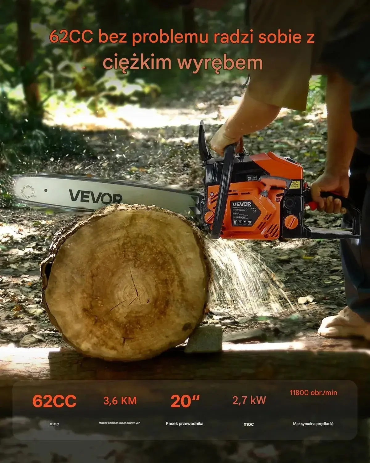 Piła spalinowa 62cc 3,6KM prowadnica 20'' do drewna i drzew - obrazek 5