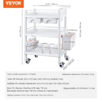 Wózek laboratoryjny 3-poziomowy biały z koszami mobilny do gabinetu