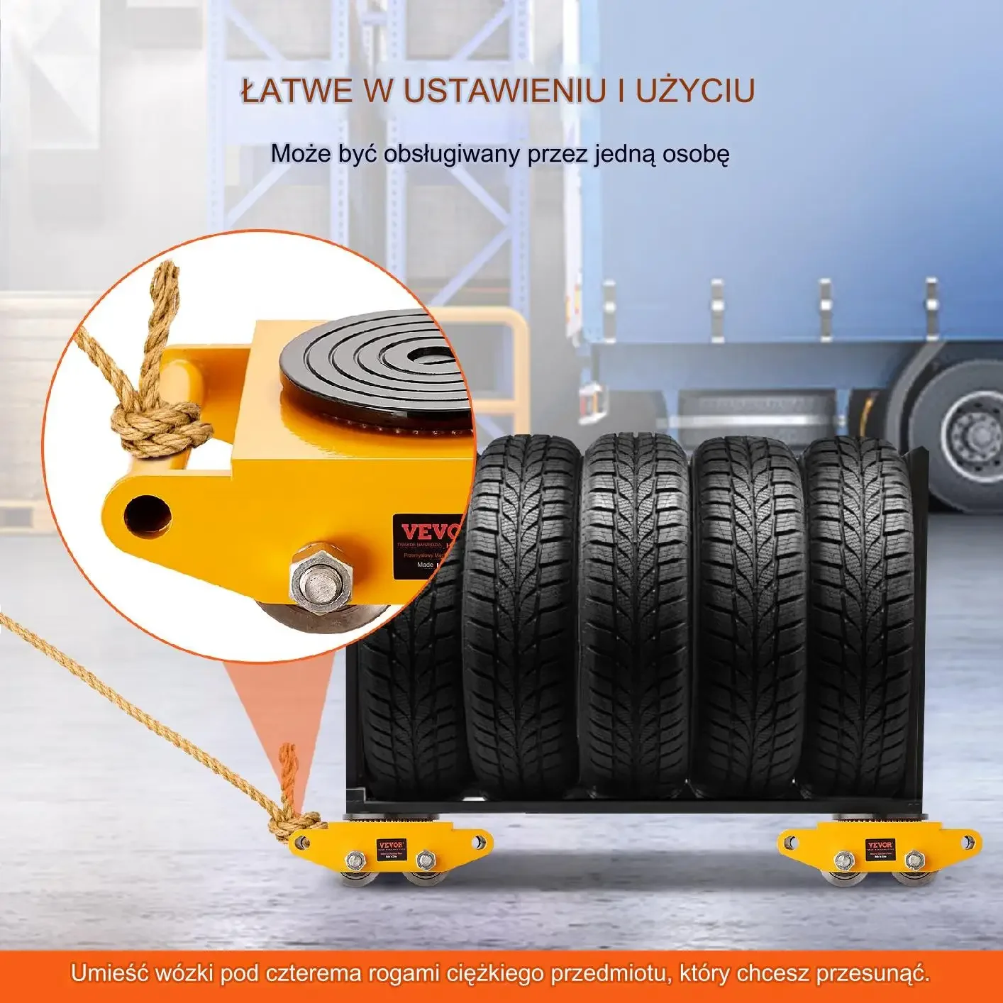 Wózki Rolki Transportowe do Ciężkich Ładunków – 4 Sztuki - obrazek 3