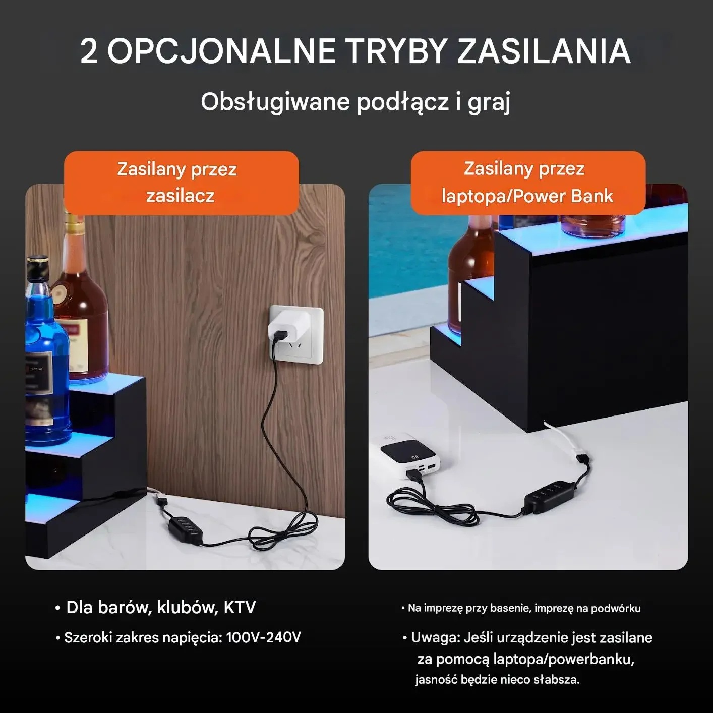 Podświetlana półka na butelki barowa, 61 cm, 3-stopniowa, sterowanie zdalne - obrazek 4