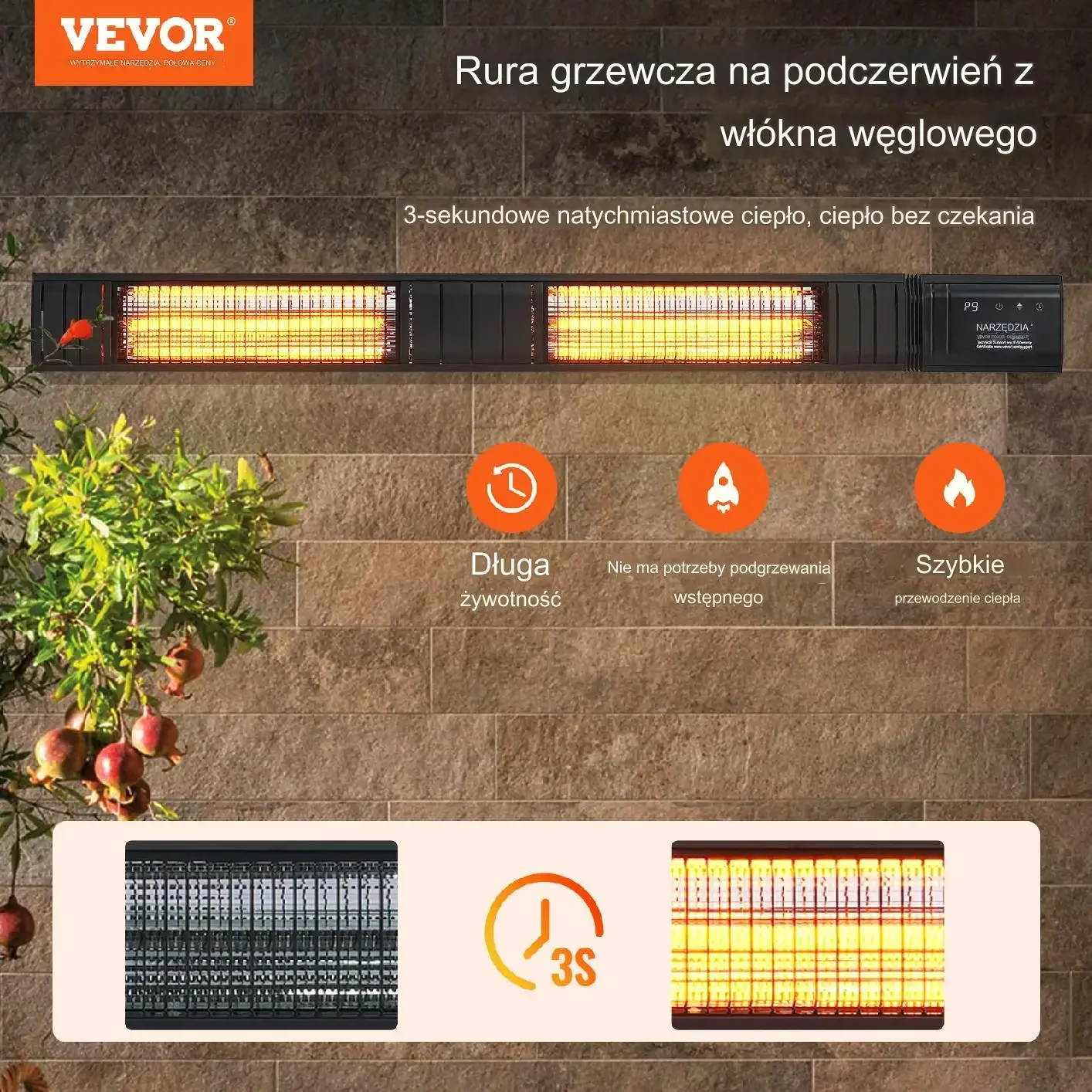 Promiennik Grzejnik Elektryczny na Podczerwień – 3000 W - obrazek 6