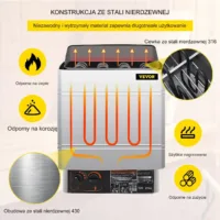 Piec do sauny elektryczny 9 kW ze sterownikiem zewnętrznym stal