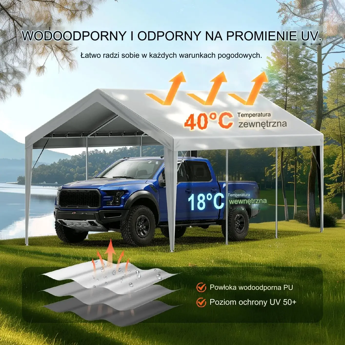 Pokrowiec dachowy na wiatę 6x3m wodoodporny do ramy bez konstrukcji - obrazek 2