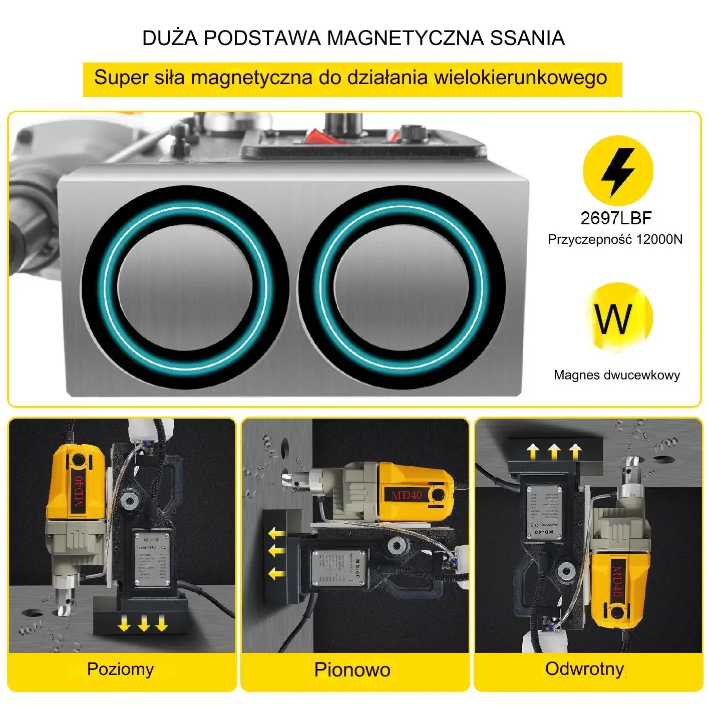 Przenośne Wiertło Magnetyczne Wiertarka Rdzeniowa 1100 W 7 Wierteł - obrazek 2
