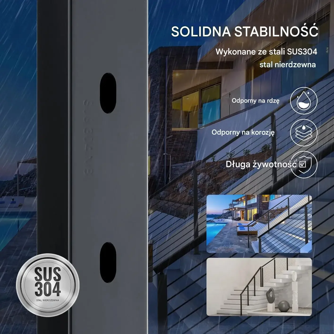 Słupek balustrady 91 cm 30° czarny stal nierdzewna z uchwytami - obrazek 3