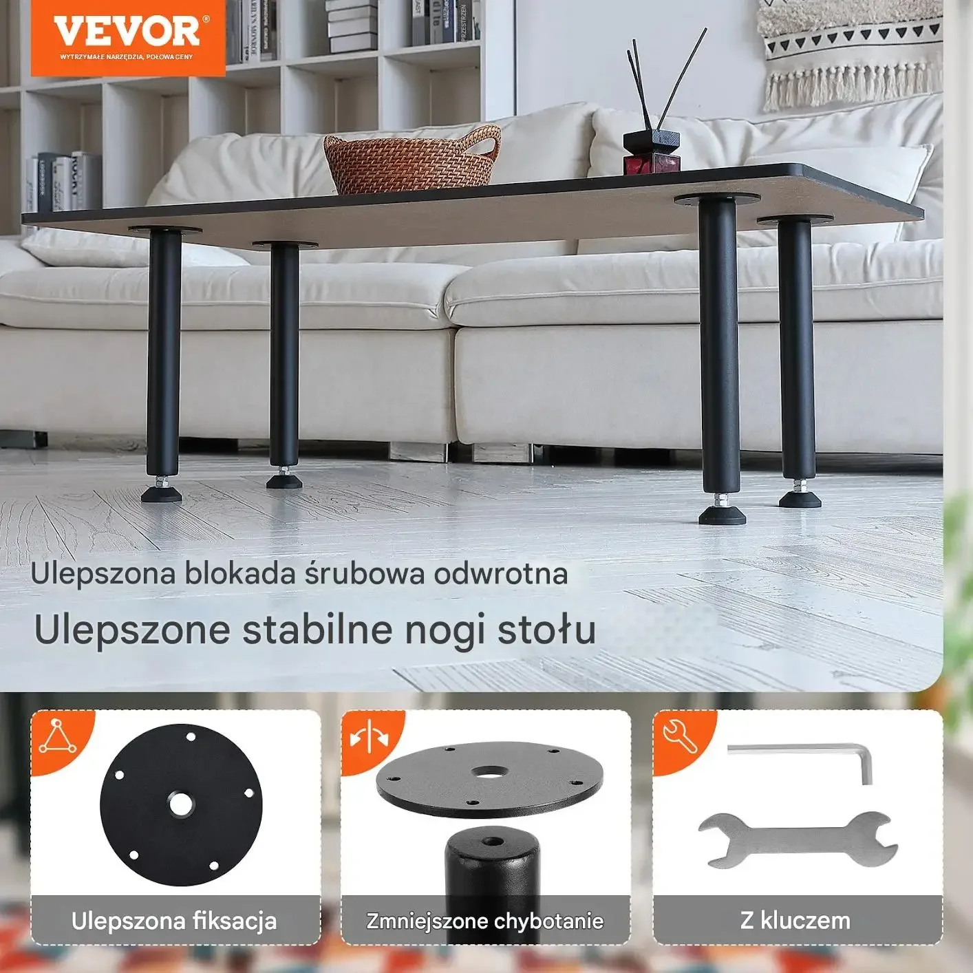 Nogi stołowe regulowane 41 cm, 4 szt., 544 kg, czarne mat, stal, DIY - obrazek 3