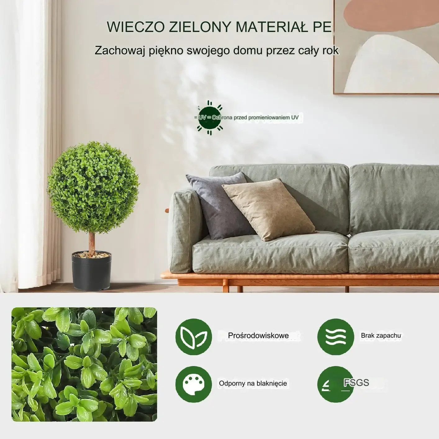 Sztuczne drzewka 2 szt 120 cm topiary do salonu, tarasu, balkonu - obrazek 3