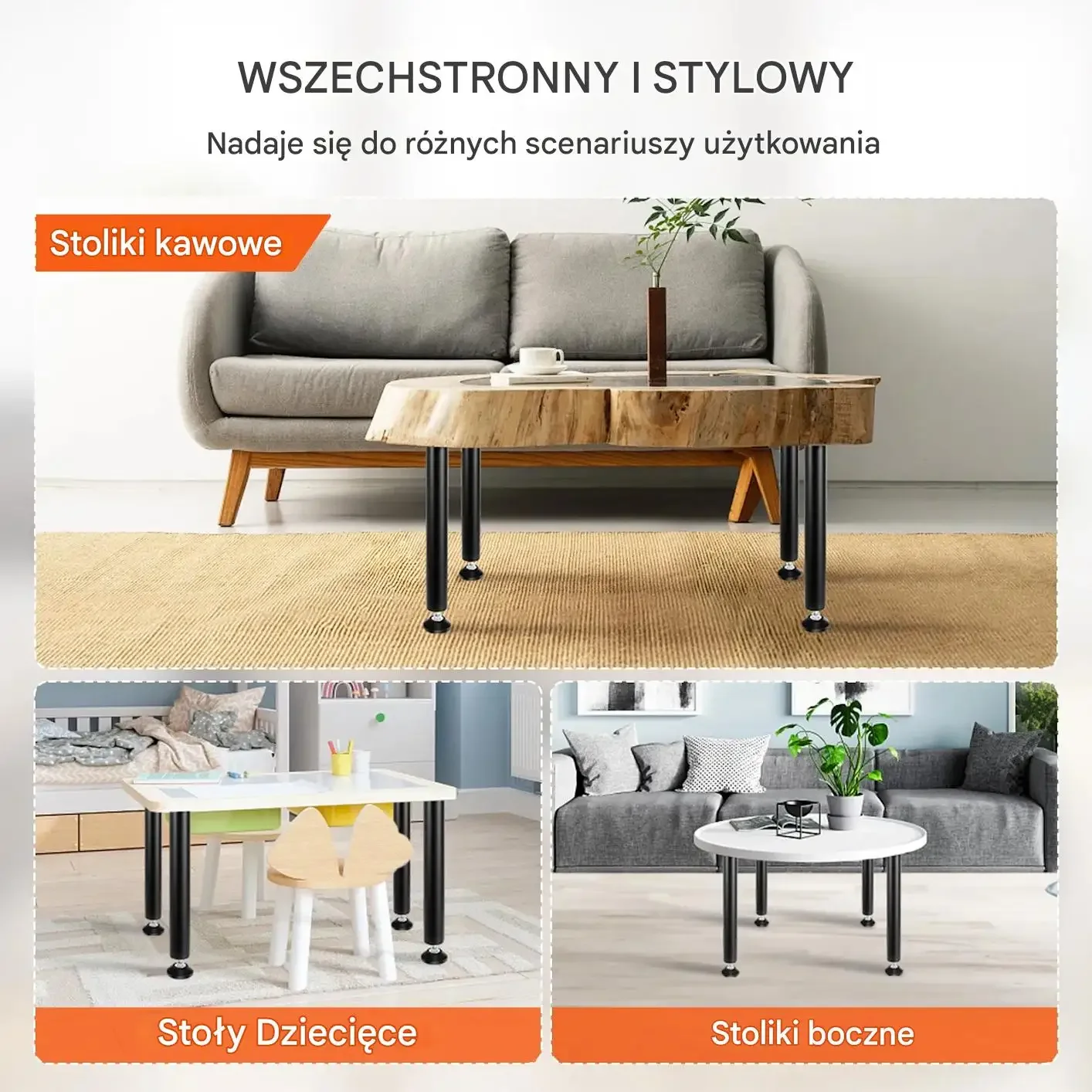 Nogi stołowe regulowane 41 cm, 4 szt., 544 kg, czarne mat, stal, DIY - obrazek 6