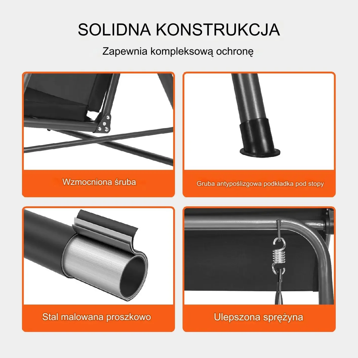 Huśtawka ogrodowa 2-osobowa z baldachimem i tacą czarna 174 cm - obrazek 5