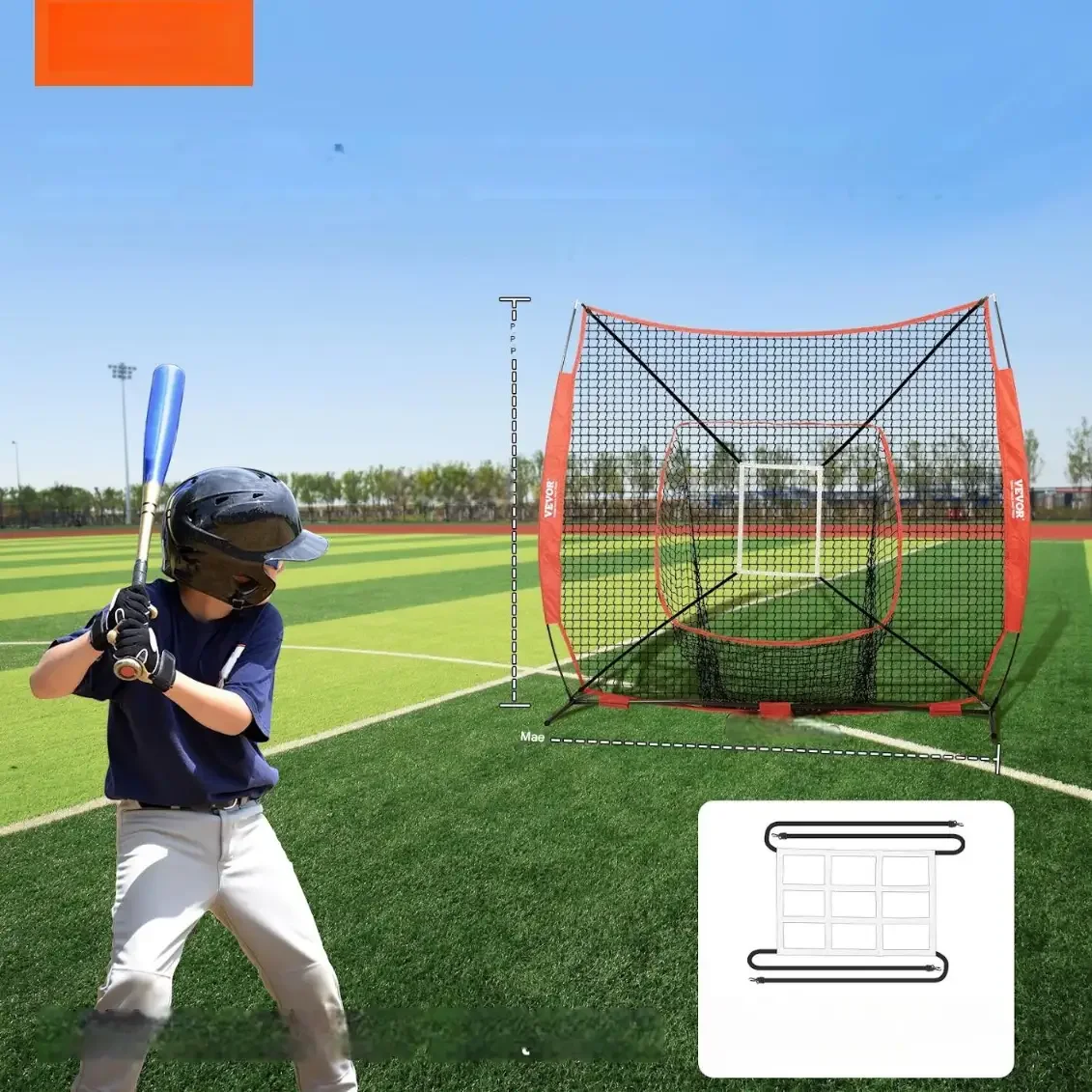 Siatka treningowa baseball softball 2,1 x 2,1 m przenośna z strefą uderzeń - obrazek 6